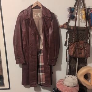 Men's Brown Vintage Leather Trench Coat By Victoria Leather